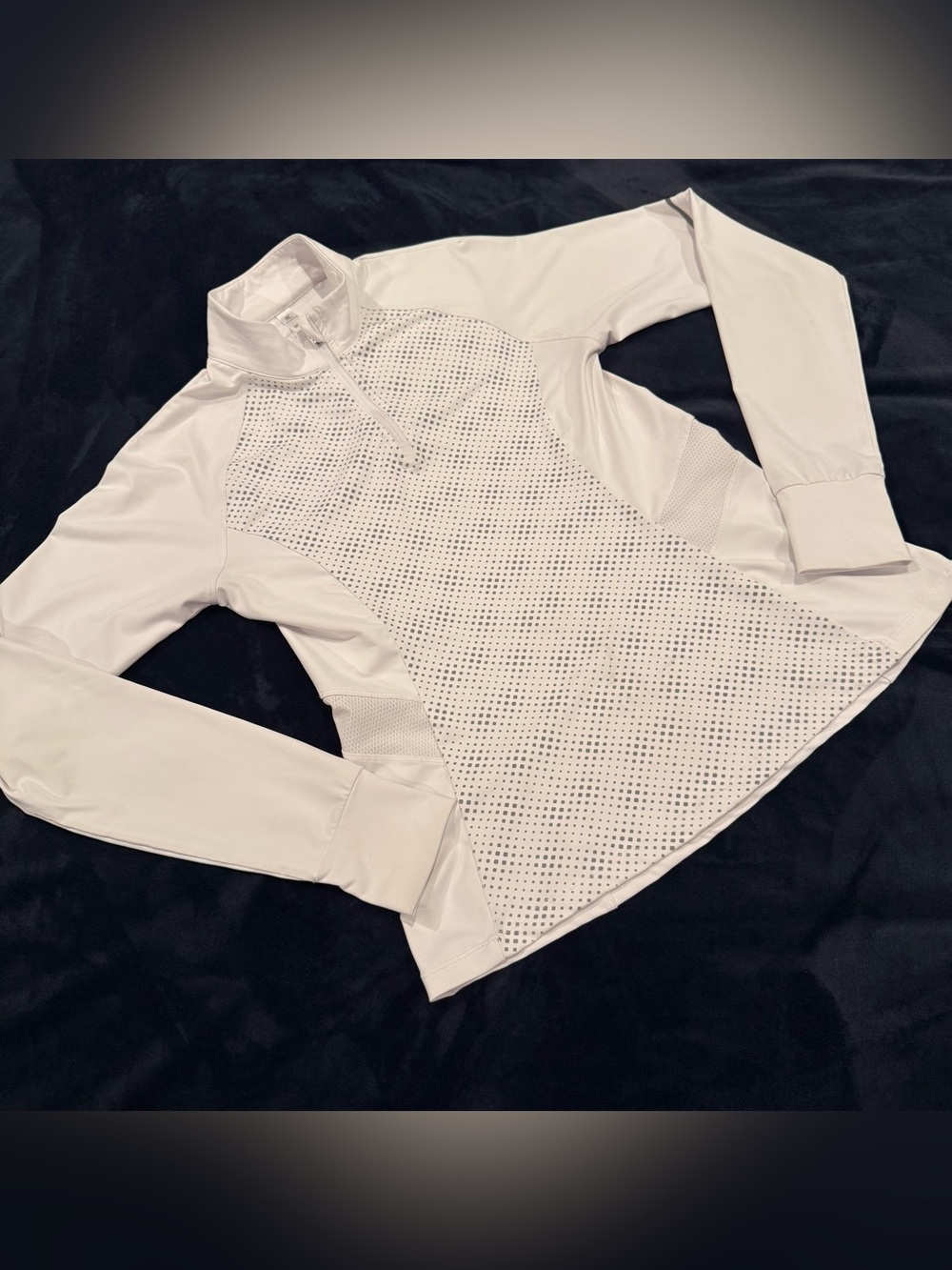 Kyodan White Quarter Zip-Front Active Top with Grey Dot Pattern